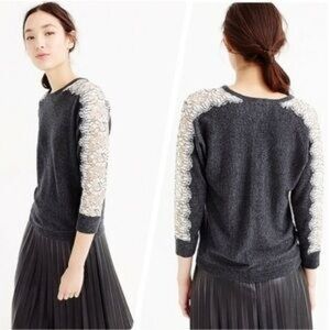 J. Crew Charcoal Wool Blend Sweater with Lace Sleeve Accents Small